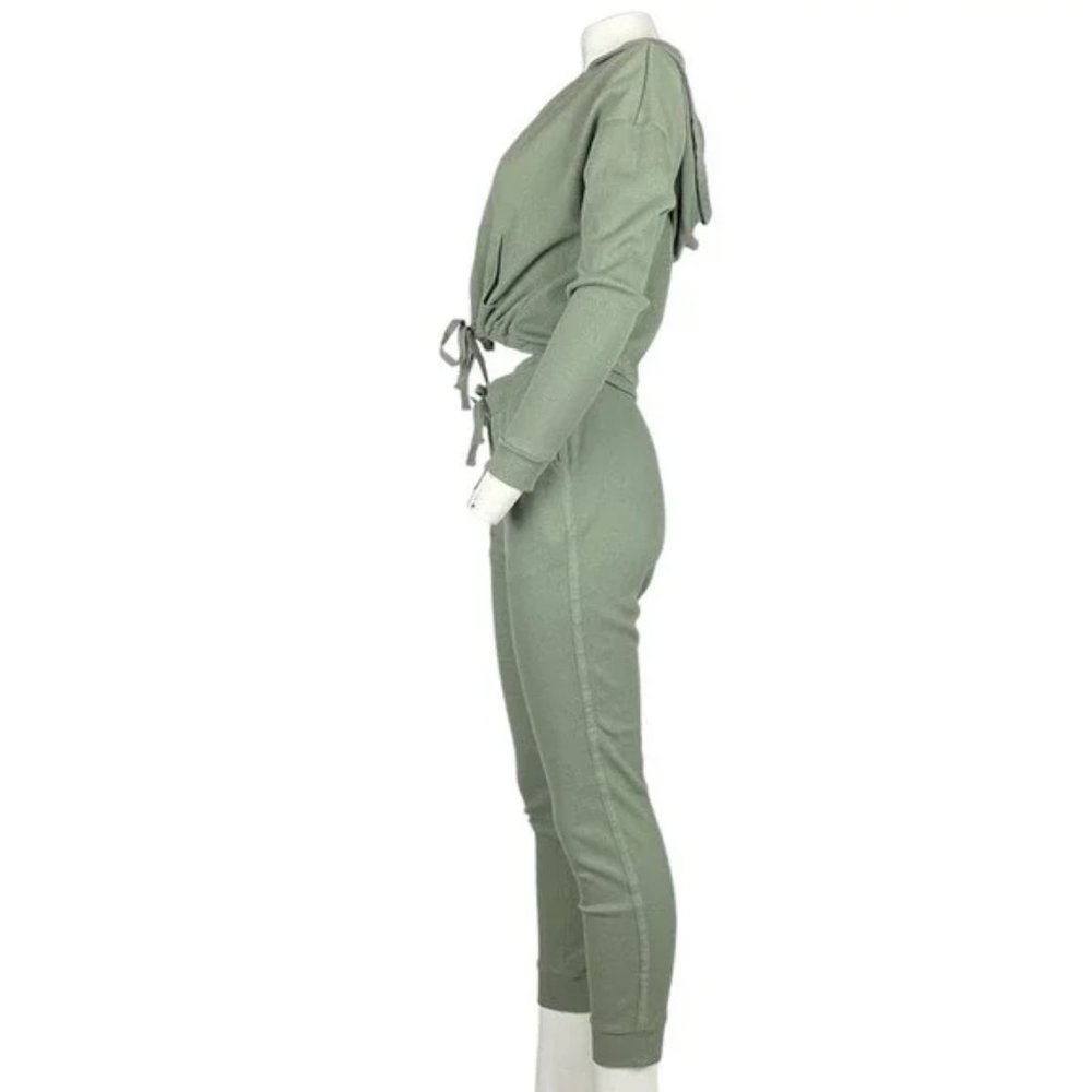 Fashion Nova Olive Waffle Knit Hoodie Jogger Set Small - Picture 3 of 10